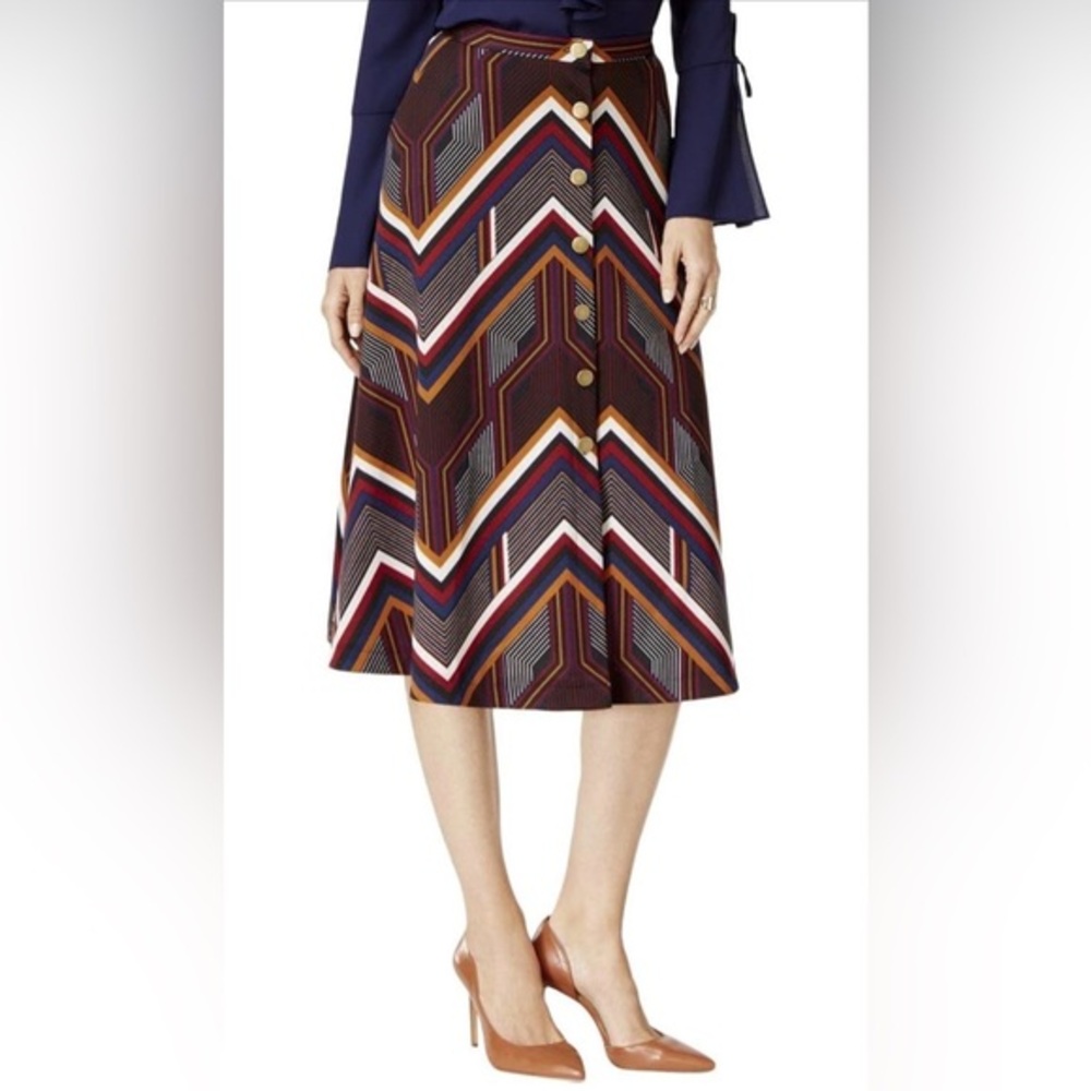 NY Collection Multicolor Geometric A-Line Midi Skirt with Pockets Size Small